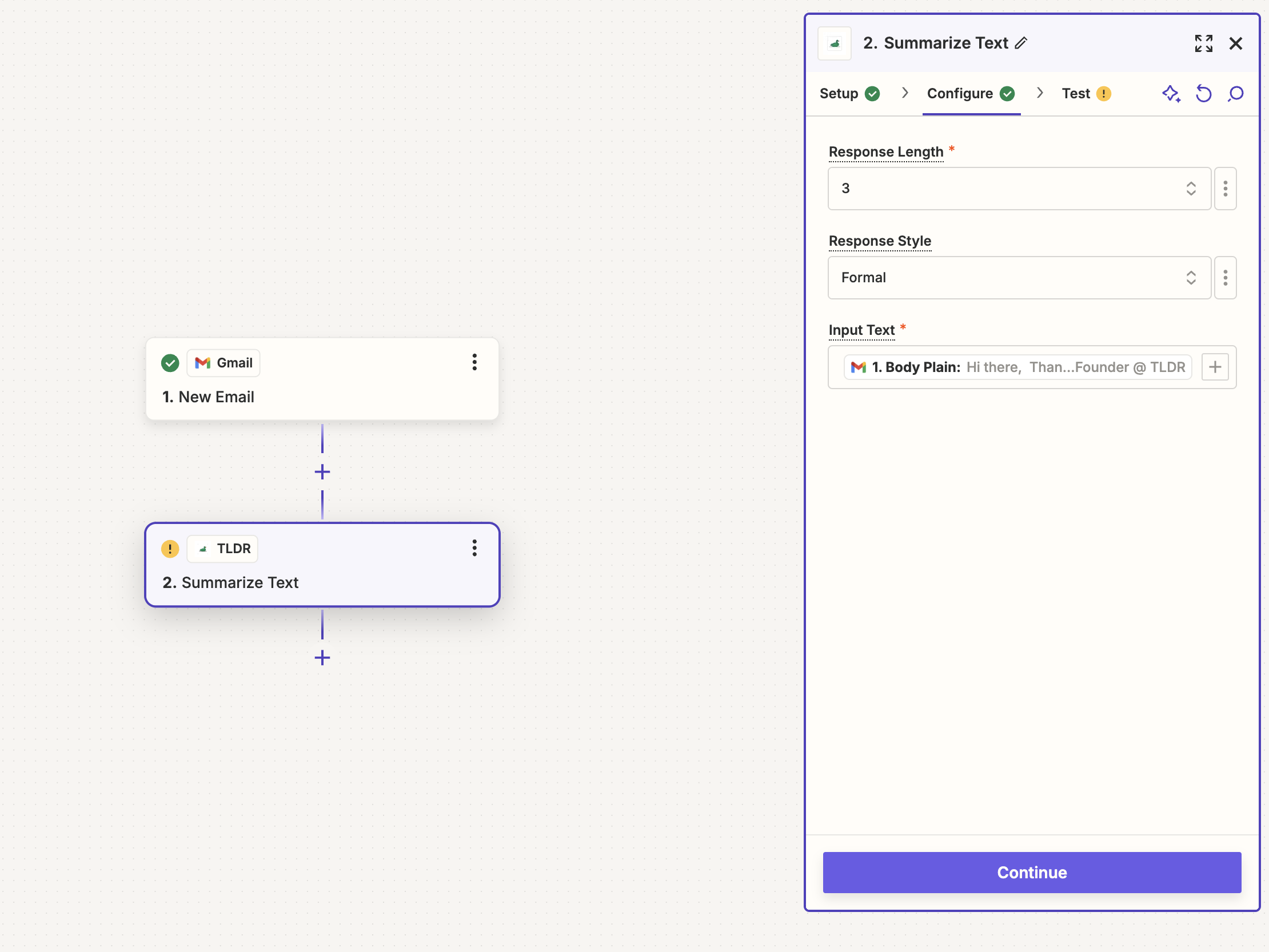 TLDR Action in Zapier