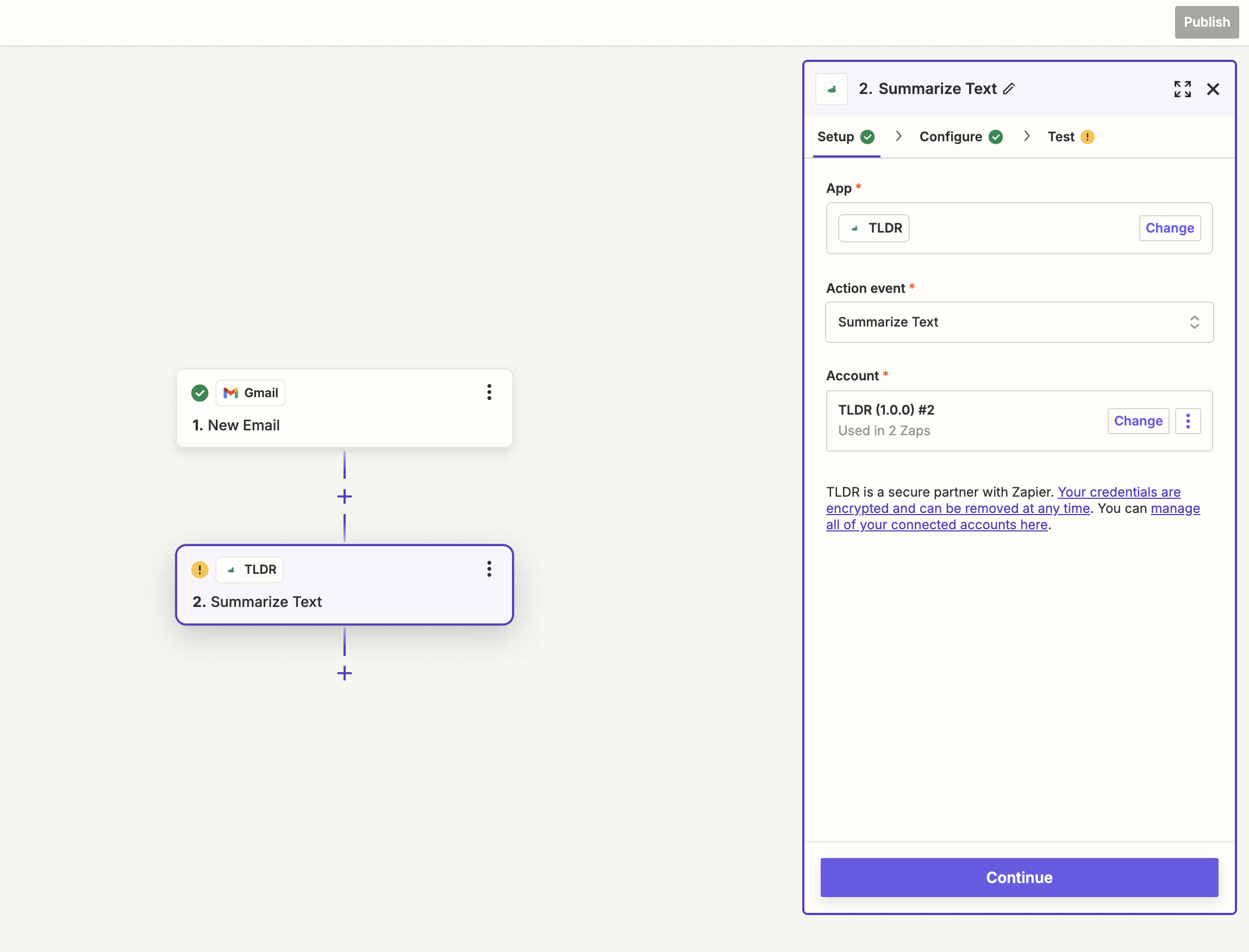 TLDR Action in Zapier